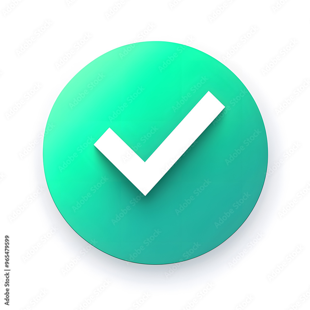 Wall mural check mark, completed, done green gradient round icon isolated on white