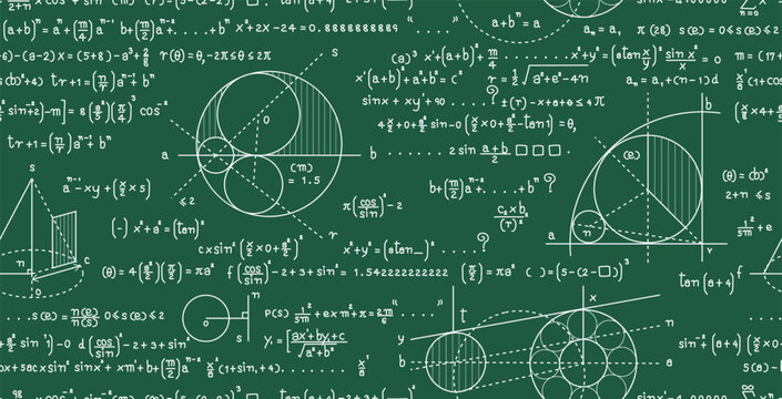 A blackboard with mathematical formulas and seamless curved lines.