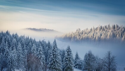 Obraz premium Snowy scene with foggy morning