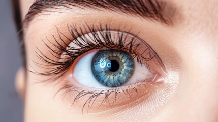 Fototapeta premium Blue female eye with natural long eyelashes