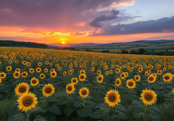 Beautiful view of the field of sunflowers. Created with Ai