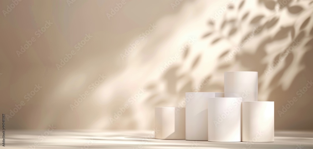 Aufkleber minimalistic scene featuring white candles casting soft shadows on a neutral background, creating a 