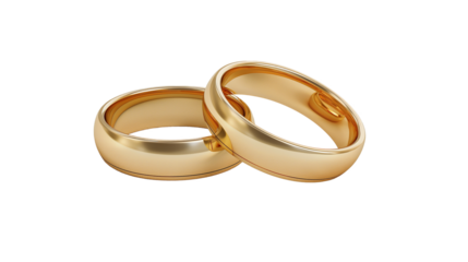 Golden wedding rings isolated on white transparent background, cut out png
