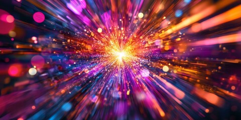 Fototapeta premium Colorful streaks of light converge at a bright center.