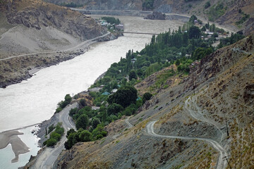 Bridge at the border between Tajikistan and Afghanistan in the Gorno-Badakhshan region