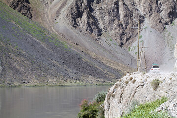 Road along the Bartang River in the Gorno-Badakhshan region in Tajikistan