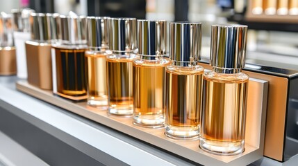 A production line actively creates clear bottles filled with oil, showcasing stainless steel components and precise machinery in high resolution and sharp focus