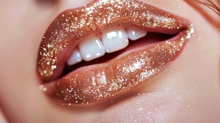 Elegant lips adorned with a sparkling gold lip gloss