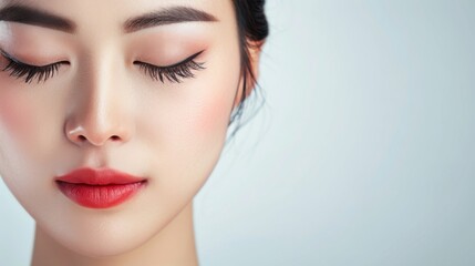 Fototapeta premium Glamorous Asian woman with dramatic eyelashes and sleek hairstyle