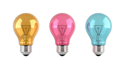 Collection of light bulb 3d icon cartoon style floating on transparent background, cut out png