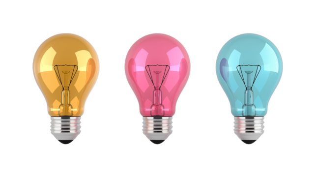 Collection of light bulb 3d icon cartoon style floating on transparent background, cut out png - Powered by Adobe