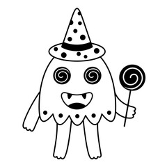 Black and white Halloween monster clipart. Cute monster clipart. Kids Halloween doodle. Spooky season. Hand drawn vector illustration.