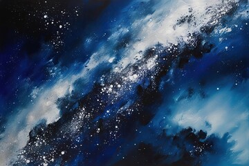 Fototapeta premium Stunning Indigo and Silver Acrylic Oil Galaxy Art with Cosmic Depth and Vibrant Texture
