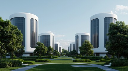 Obraz premium City Park of Tomorrow: Advanced Technology in ing with Ray Tracing Technology Creating a Green Environment