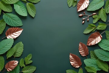 Calming Nature Background with Blissful Mint and Copper Leaf Designs