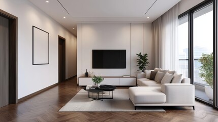 Fototapeta premium Luxurious Modern Apartment Interior with Ray Tracing Rendering and Natural Light in Ultra HD Quality