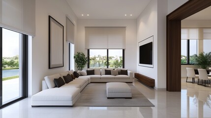 Elegant Luxury Home Interior with Modern Furniture in Stunning , Enhanced by Ray Tracing and Ambient Lighting