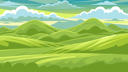 Stunning Green Hill Landscape Vector Illustrations