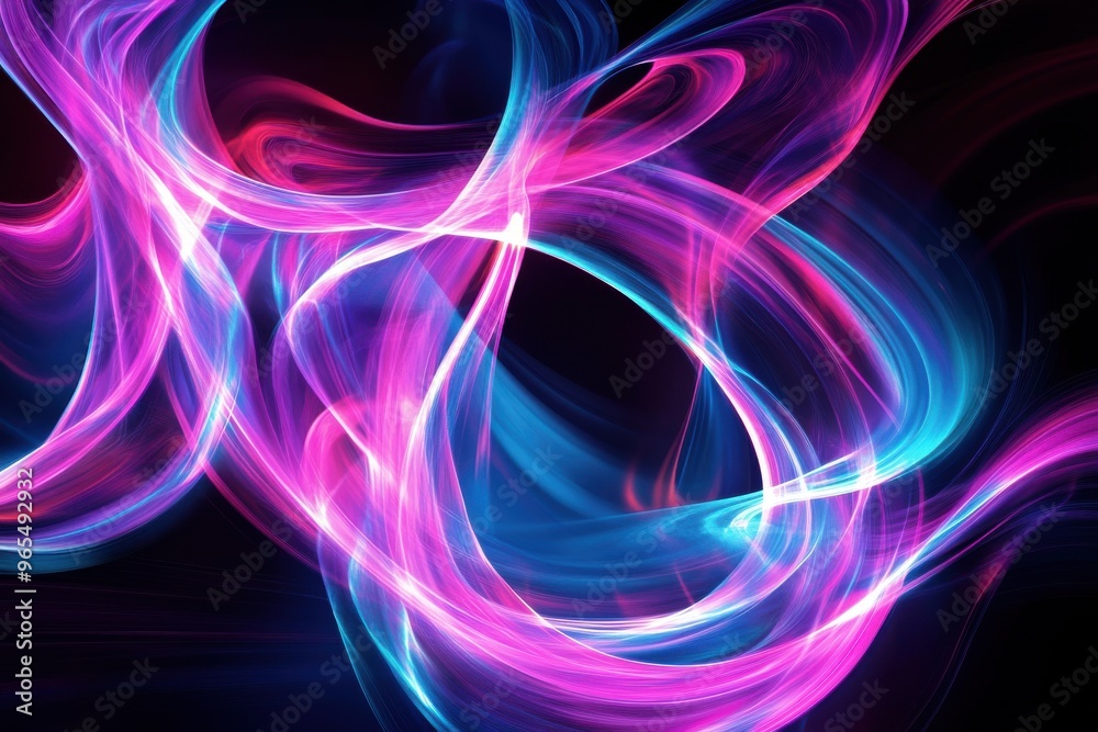 Poster illuminated neon flowing waves backdrop with defined space for text addition