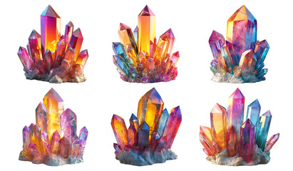 Fototapeta premium Colorful crystal clusters vibrant hues isolated on transparent background