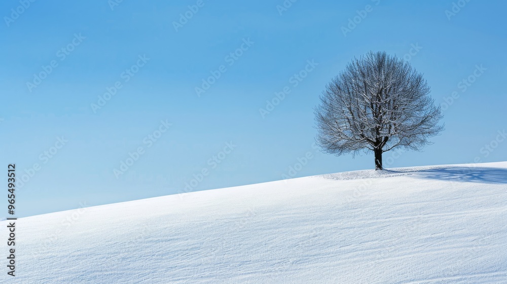 Poster Single tree on lush hill with dramatic clouds in the background and room for text