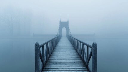 Obraz premium Eerie Gothic Bridge Enshrouded in Fog - Model Creating Mysterious Atmosphere