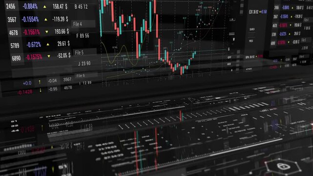 stocks market terminal screen hud technological investment intro graphic candlestick index data on computer