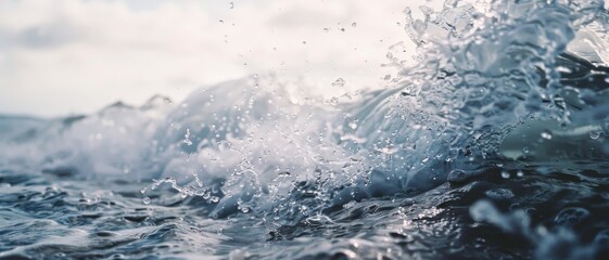 Close-up shot of ocean waves crashing energetically, capturing the power, motion, and beauty of the sea.