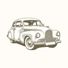 Classic Car Sketch, Hand-Drawn Vintage Automobile Illustration