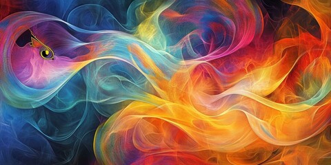 Obraz premium Abstract colorful flowing lines with a musical note.