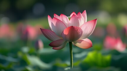 Fototapeta premium Pink Lotus Flower Blooming in Summer Sunlight