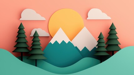 Fototapeta premium Futuristic Digital Lowpoly Landscape - Abstract Minimalistic Art in Pastel Colors, Model, Design