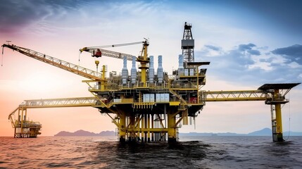 Offshore Oil and Gas Rig Platform, Extraction Energy Platform During Sunset Exploring for Petroleum