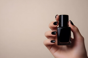 Beautiful manicured woman's hands with black nail polish isolated