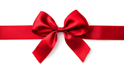 Realistic decorative red bow with horizontal red ribbons isolated on white.  Element for decoration gifts
