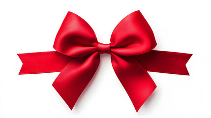 Fototapeta premium Realistic decorative red bow with horizontal red ribbons isolated on white. Element for decoration gifts