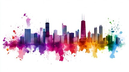Fototapeta premium Image of colorful Chicago skyline on white background.