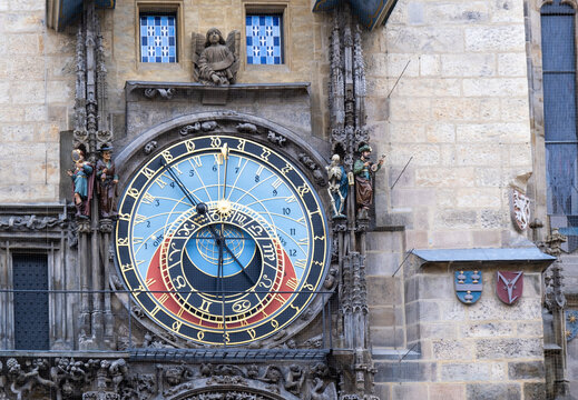 Medieval astronomical clock on Old Town Hall in Prague, Czech