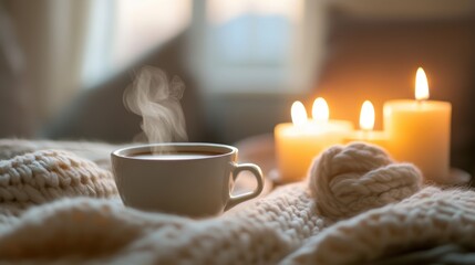 Isolated shot of_a mug of_ a hot_drink, in autumn