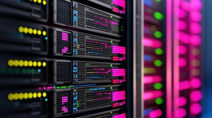 Naklejka premium Modern Data Center Server Heat Map Visualization in with Copy Space, Selective Focus, and Quality