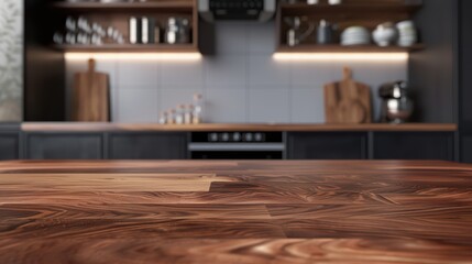 A sleek wooden kitchen countertop with modern appliances and tasteful decor, perfect for cooking and entertaining.