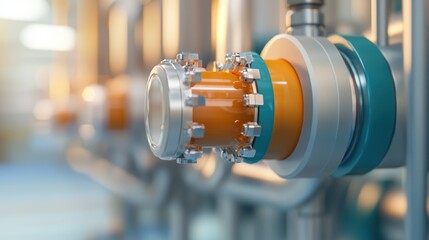 Obraz premium Futuristic Hydrogen Fuel Cell Energy Conversion Simulation in Ultra HD 3D Illustration with Copy Space, Selective Focus on Foreground