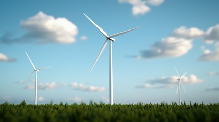 Futuristic Wind Farm Renewable Energy Simulation in - with Copy Space, Selective Focus on Foreground