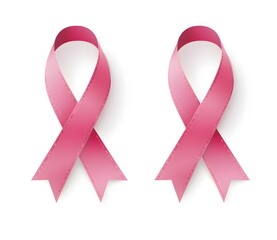 Pink ribbon cancer awareness icons on a white background, symbolizing hope, support, and the fight against cancer.