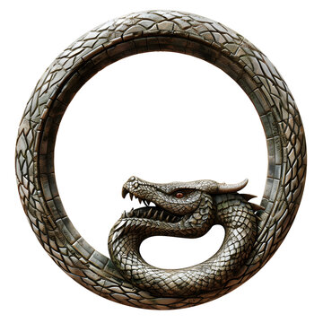 Ancient ouroboros symbol dragon biting its tail representing eternal cycle of life mystical serpent with scales endless loop powerful energy cosmic infinity ancient alchemy esoteric wisdom symbol

