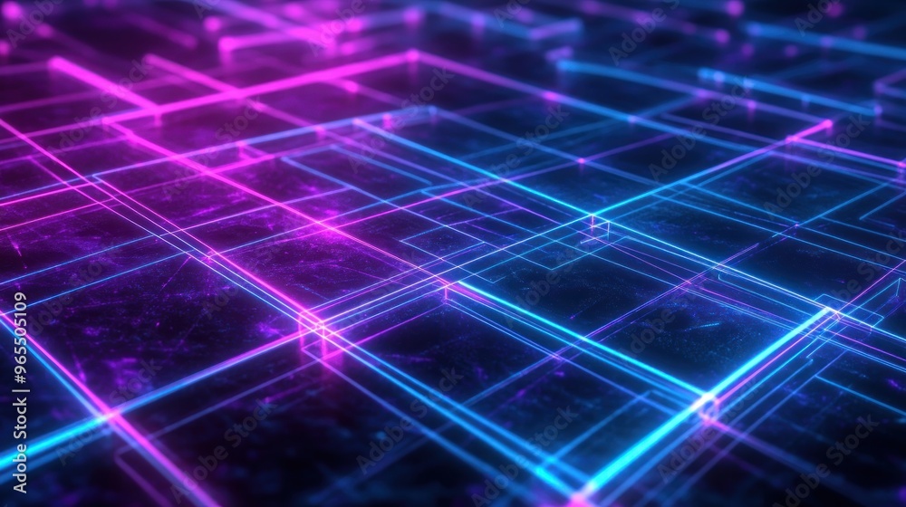 Wall mural abstract neon grid