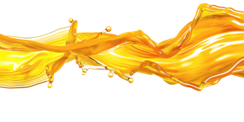 Yellow color liquid flowing on the air horizontal wave 02 Isolated on White or Transparent Background