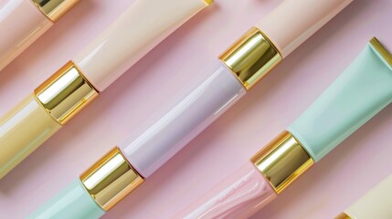 Luxurious cosmetic containers with gold accents displayed artistically.