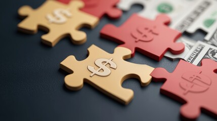 Obraz premium Connecting Financial Puzzle Pieces: Currency Symbols with Copy Space.