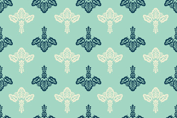 Ikat floral vintage design embroidary seamless pattern on background vector illustration.Ikat ethnic oriental embroidery traditional.Indian Ikat pattern Aztec style retro. design for texture,fabric.